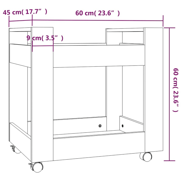 vidaXL Skrivbordsvagn rökfärgad ek 60x45x60 cm konstruerat trä Brun
