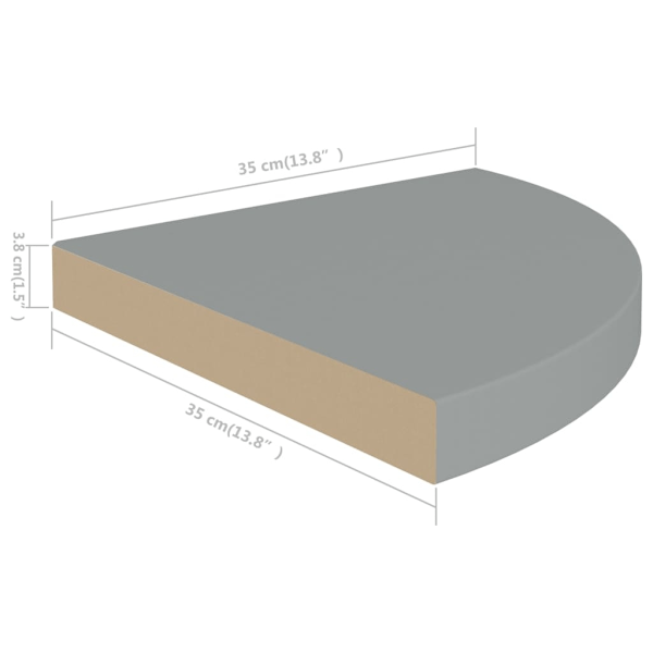 vidaXL Svävande hörnhylla grå 35x35x3,8 cm MDF grå