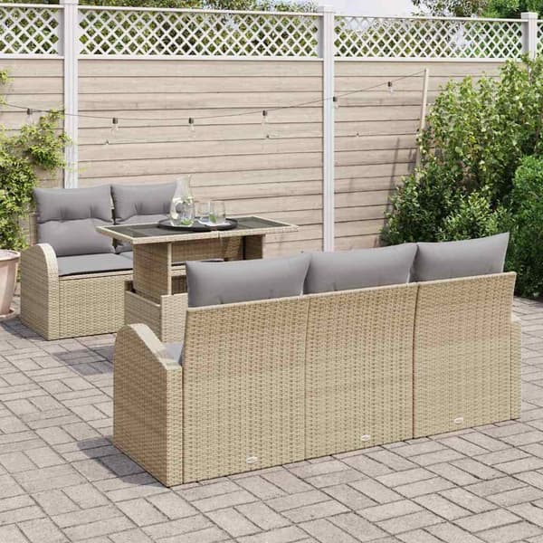 vidaXL Trädgårdsoffset 6 st Beige konstrotting Beige