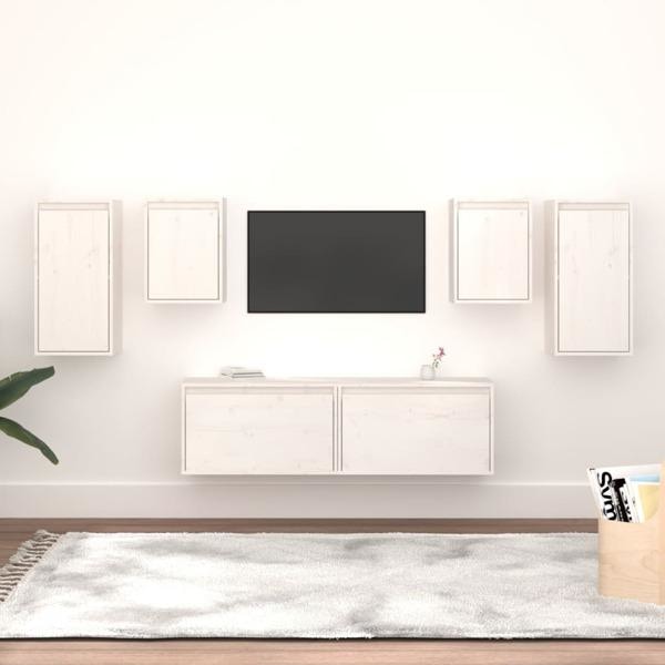 vidaXL Tv-bänk 6 st vit massiv furu Vit