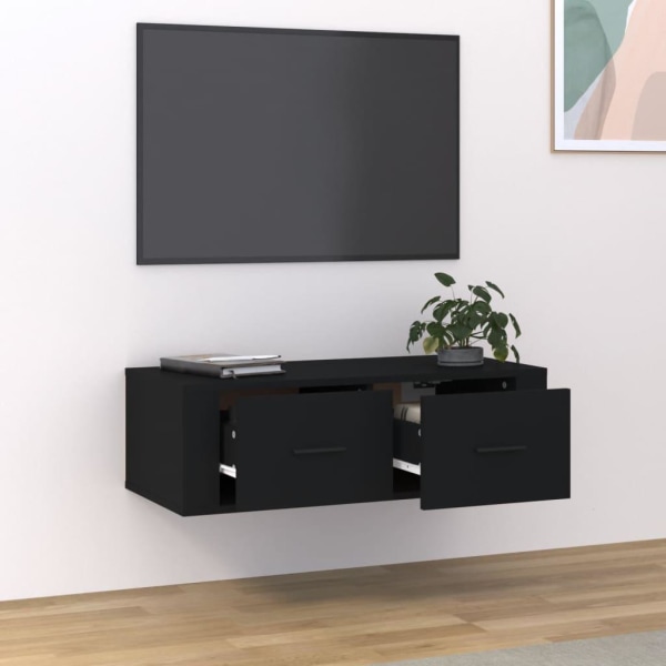 vidaXL Väggmonterad tv-bänk svart 80x36x25 cm konstruerat trä Svart