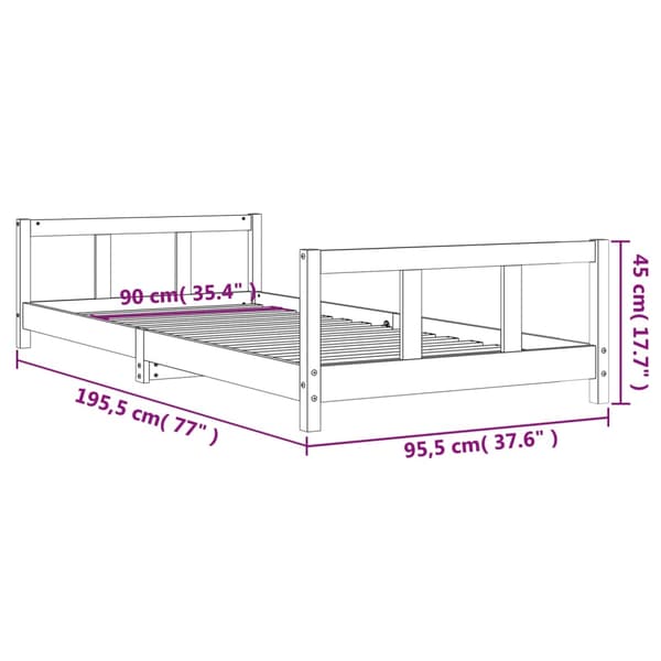 vidaXL Sängram för barn vit 90x190 cm massiv furu Vit