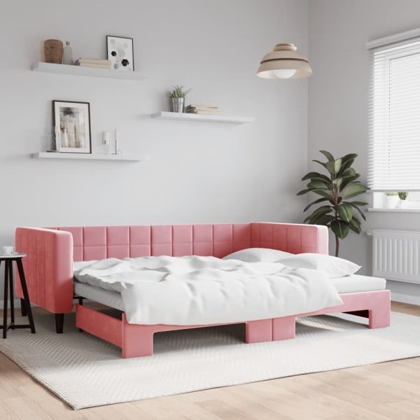 vidaXL Dagbädd utdragbar rosa 90x200 cm sammet Rosa
