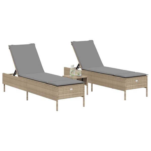 vidaXL Solsängar med dynor 2 st beige konstrotting Beige
