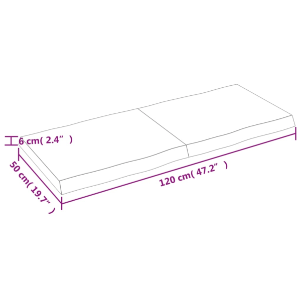 vidaXL Bordsskiva 120x50x(2-6) cm obehandlad massiv ek levande kant Brun