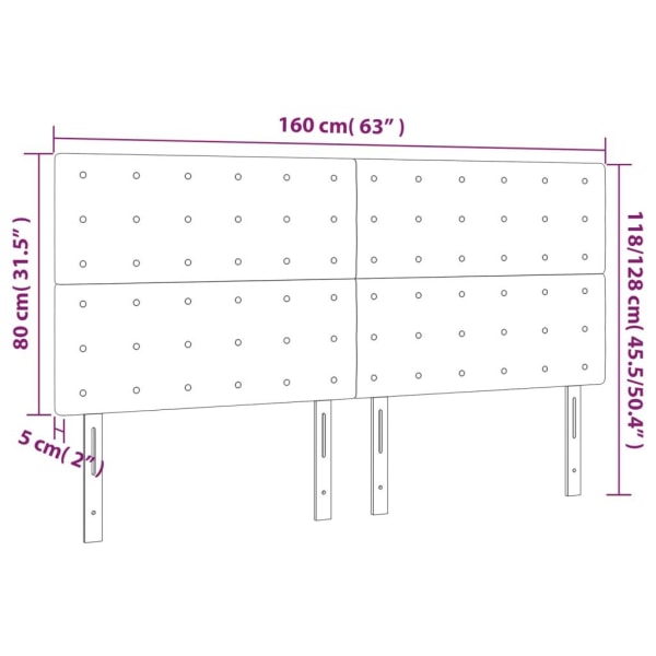 vidaXL Sänggavel LED ljusgrå 160x5x118/128 cm tyg Grå