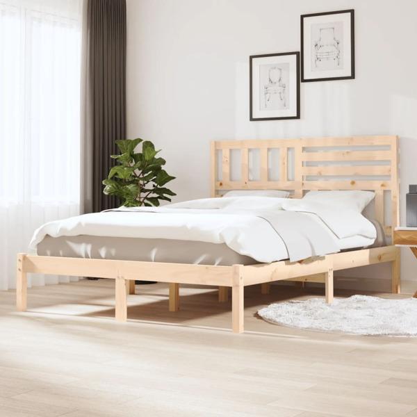 vidaXL Sängram massiv furu 160x200 cm Brun