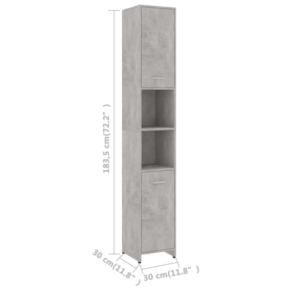 vidaXL Badrumsskåp betonggrå 30x30x183,5 cm spånskiva grå