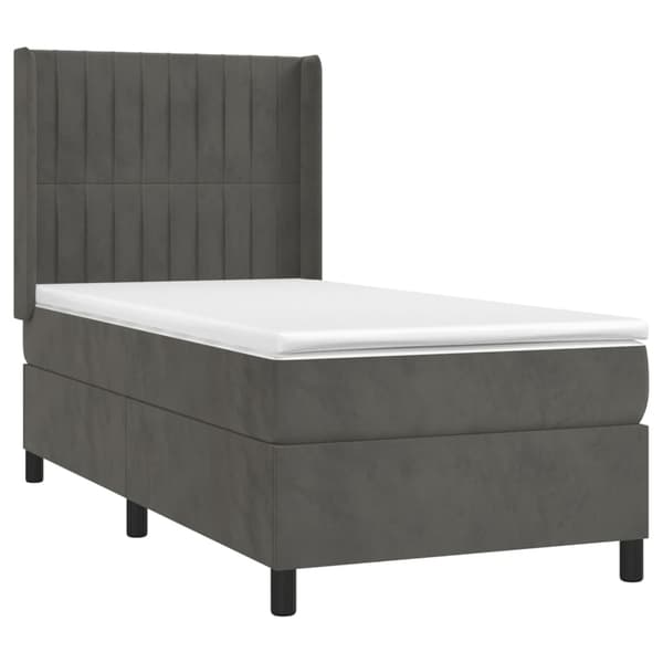 vidaXL Ramsäng med madrass mörkgrå 90x190 cm sammet Grå
