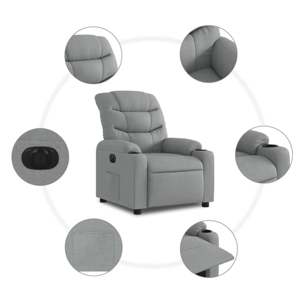 vidaXL Elektrisk reclinerfåtölj ljusgrå tyg Grå