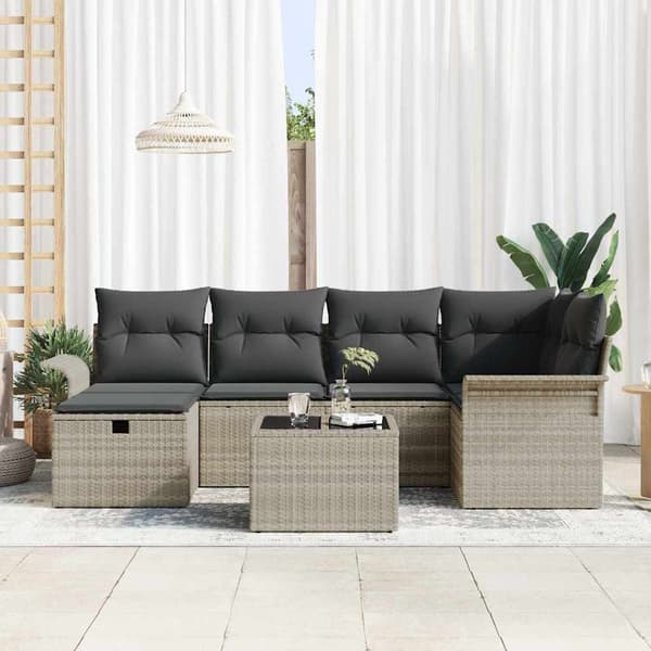 vidaXL Trädgårdsoffset 7 st Poly rattan Beige