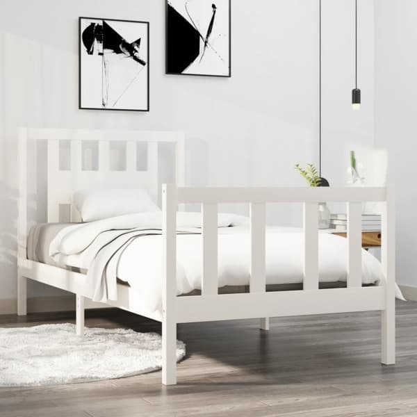vidaXL Sängram vit massivt trä 75x190 cm Vit