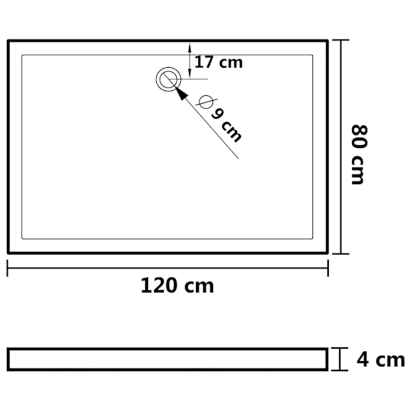 vidaXL Duschkar rektangulärt ABS vit 80x120 cm Vit