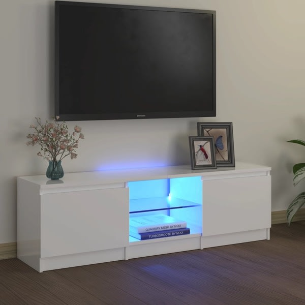 vidaXL TV-bänk med LED-belysning vit högglans 120x30x35,5 cm Vit