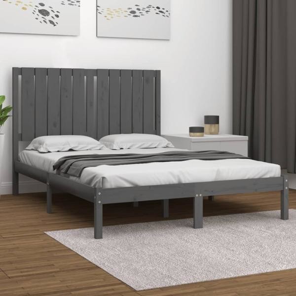 vidaXL Sängram grå massiv furu 120x200 cm Grå