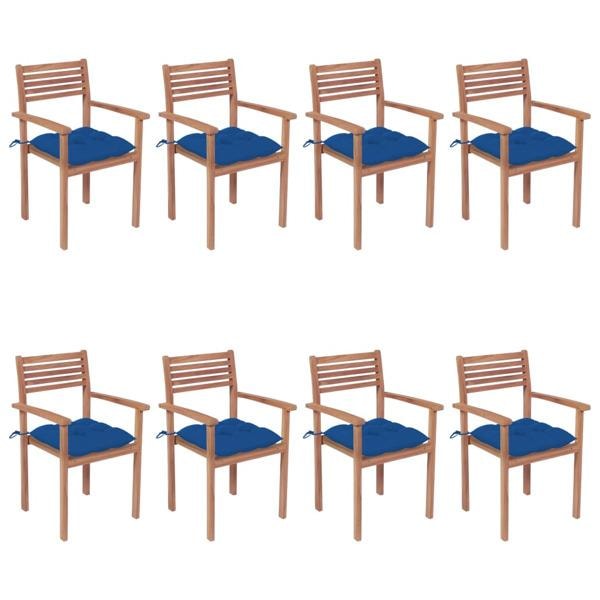vidaXL Stapelbara trädgårdsstolar med dynor 8 st massiv teak Blå