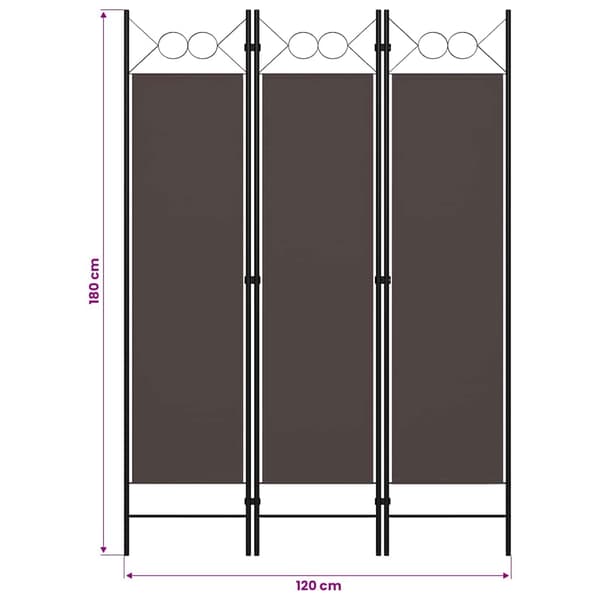 vidaXL Rumsavdelare 3 paneler brun 120x180 cm Brun