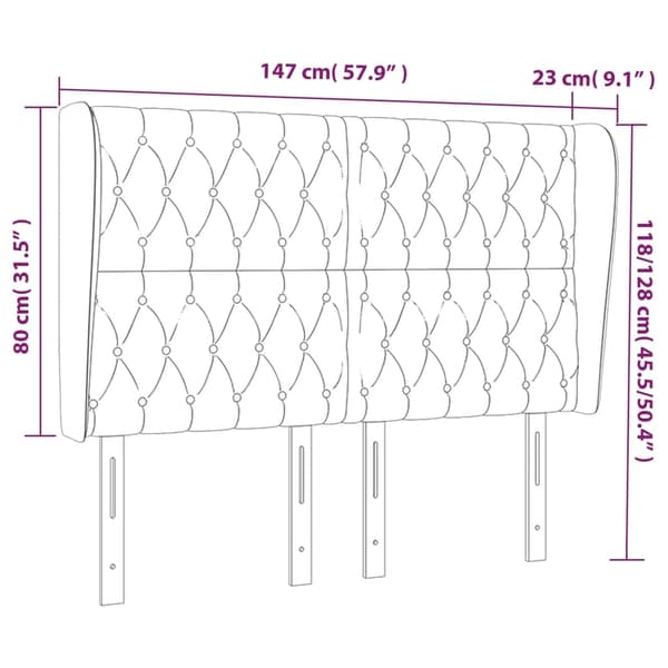 vidaXL Sänggavel med kanter mörkgrå 147x23x118/128 cm sammet Grå