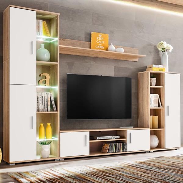 vidaXL TV-möbel med LED-belysning sonoma-ek och vit Brun 165a | Brown |  95300 | Fyndiq