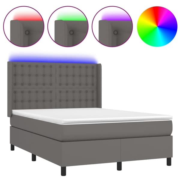 vidaXL Ramsäng med madrass & LED grå 140x200 cm konstläder Grå