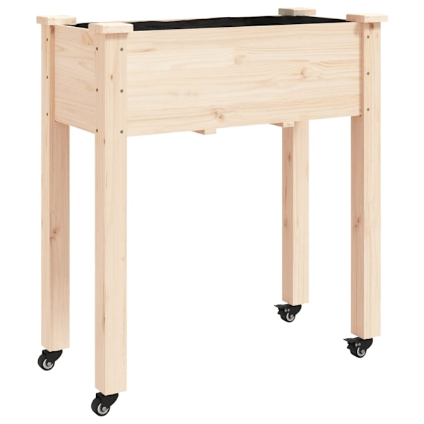 vidaXL Odlingslåda på hjul med foder 71x37x80 cm massivt granträ Brun