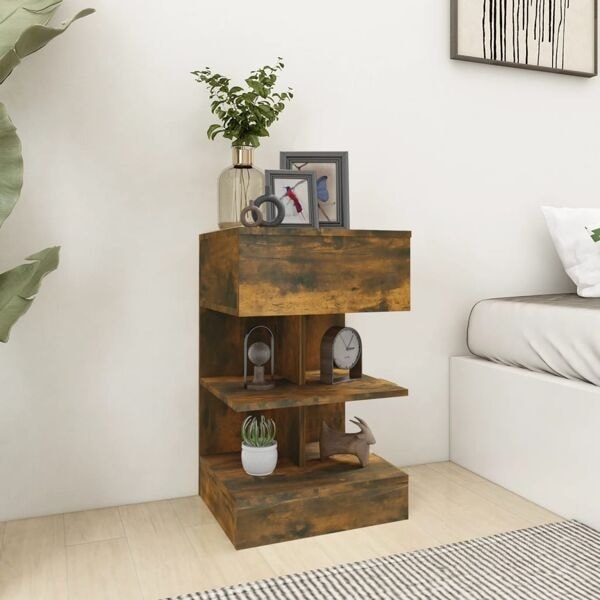 vidaXL Sängbord rökfärgad ek 40x35x65 cm konstruerat trä Brun