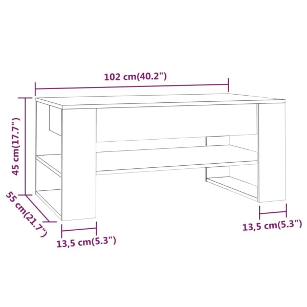 vidaXL Soffbord vit högglans 102x55x45 cm konstruerat trä Vit