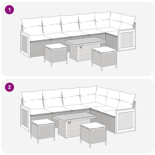 vidaXL Trädgårdsoffset 9 pcs Grå Poly Rattan och Pulverlackerad Stål Grå