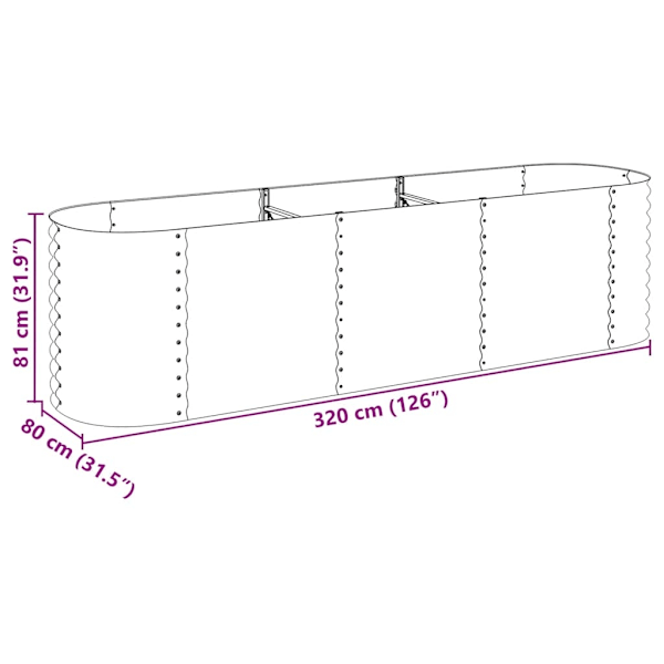 vidaXL Odlingslåda upphöjd galvaniserat stål 320x80x81 cm silver Silver