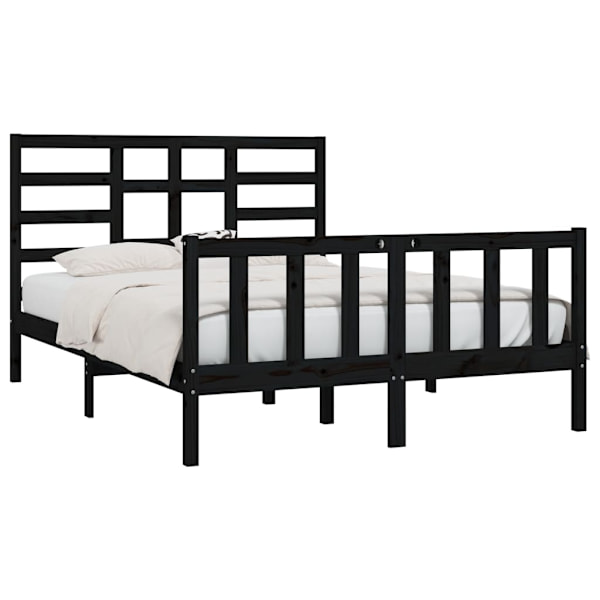vidaXL Sängram svart massiv furu 120x200 cm Svart