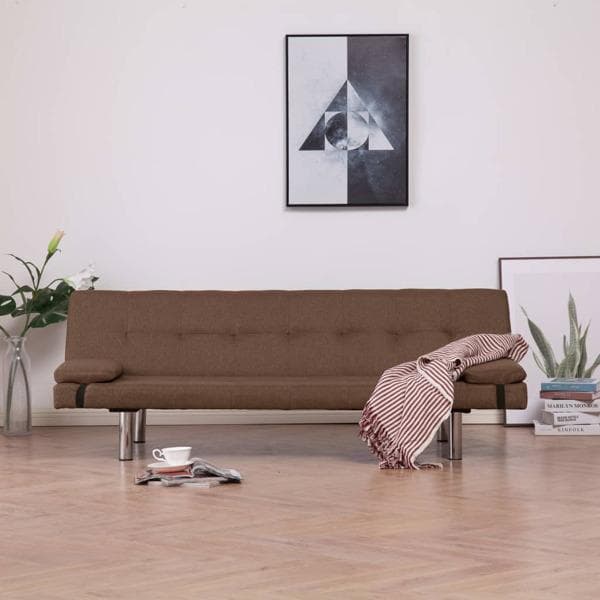 vidaXL Bäddsoffa med två kuddar brun polyester Brun