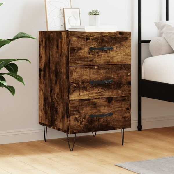 vidaXL Sängbord rökfärgad ek 40x40x66 cm konstruerat trä Brun