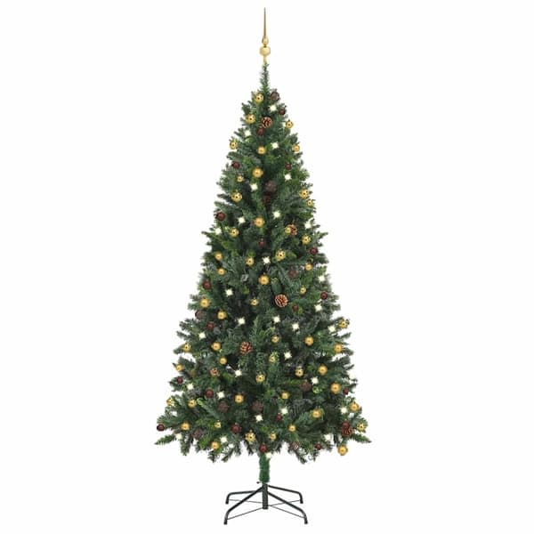 vidaXL Belyst plastgran med kulor grön 210 cm Grön