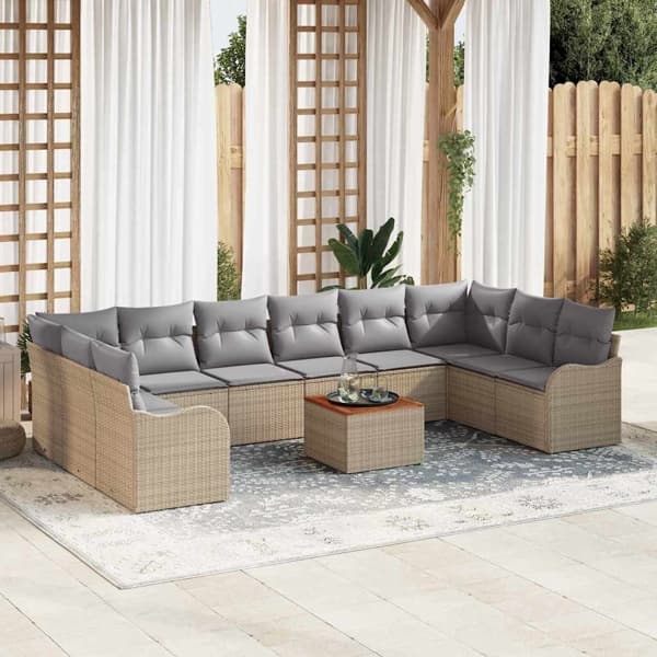 vidaXL Trädgårdsoffset 11 st Beige konstrotting Beige