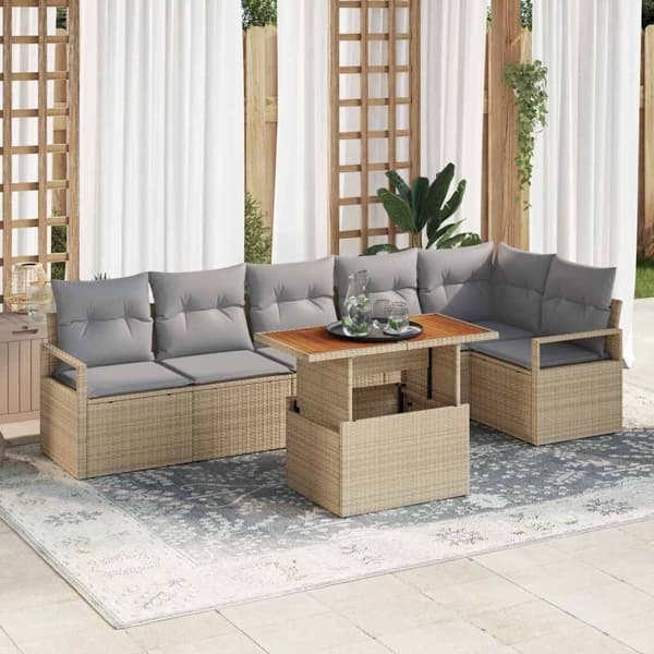 vidaXL Trädgårdsmöbelset med kudde 7 pcs Beige och Grå Beige
