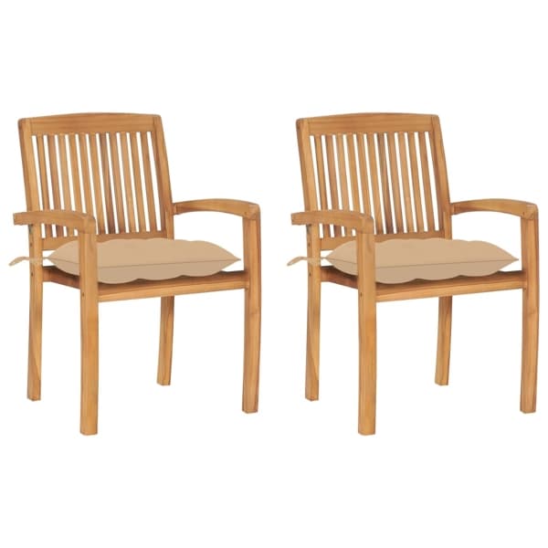 vidaXL Trädgårdsstolar 2 st med beige dynor massiv teak Beige