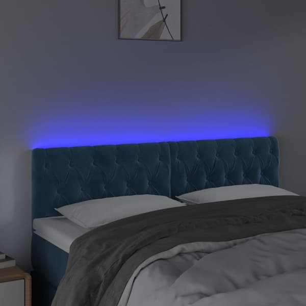 vidaXL Sänggavel LED mörkblå 144x7x78/88 cm sammet Blå