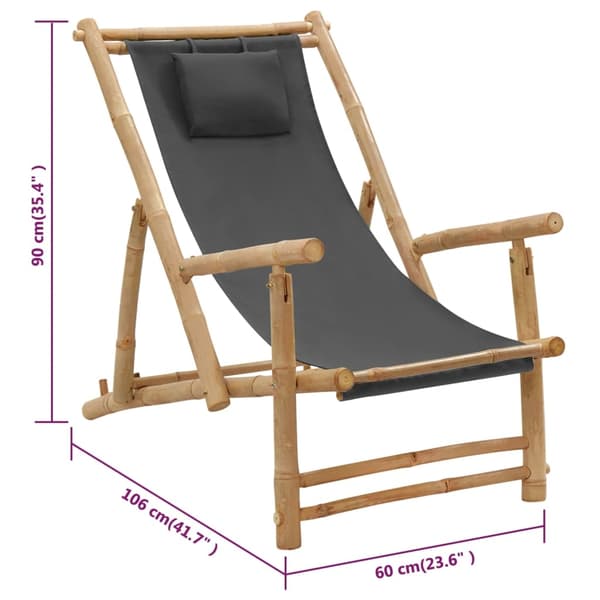 vidaXL Solstol bambu och kanvas mörkgrå Grå