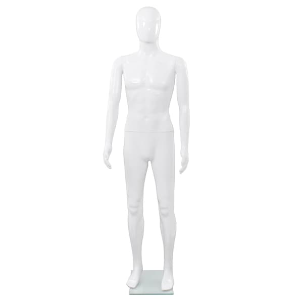 vidaXL Skyltdocka man helkropps med bas i glas glansig vit 185 cm Vit