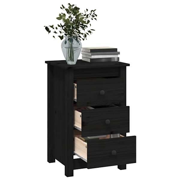 vidaXL Sängbord svart 40x35x61,5 cm massiv furu Svart
