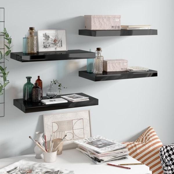 vidaXL Svävande vägghyllor 4 st svart högglans 50x23x3,8 cm MDF Svart