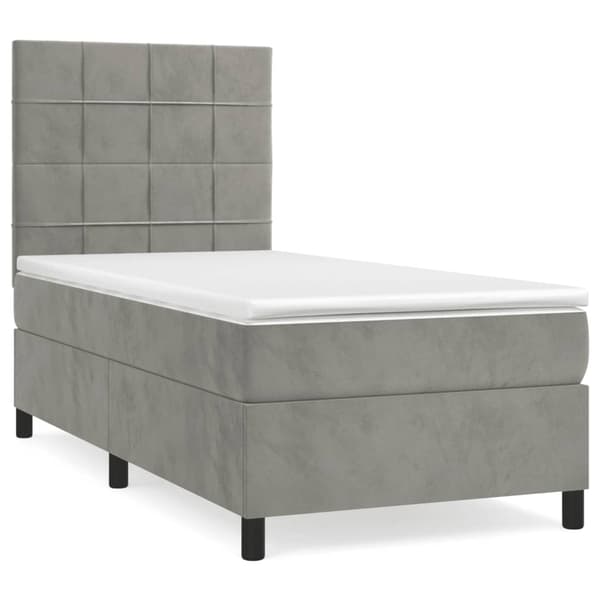 vidaXL Ramsäng med madrass ljusgrå 90x200 cm sammet Grå