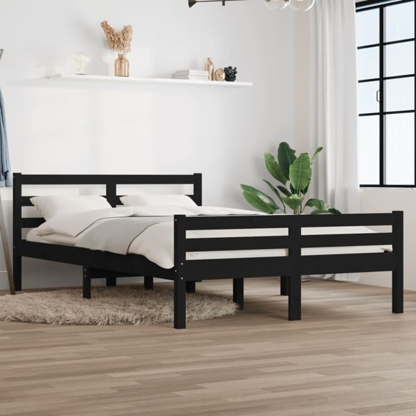 vidaXL Sängram svart massivt trä 120x200 cm Svart