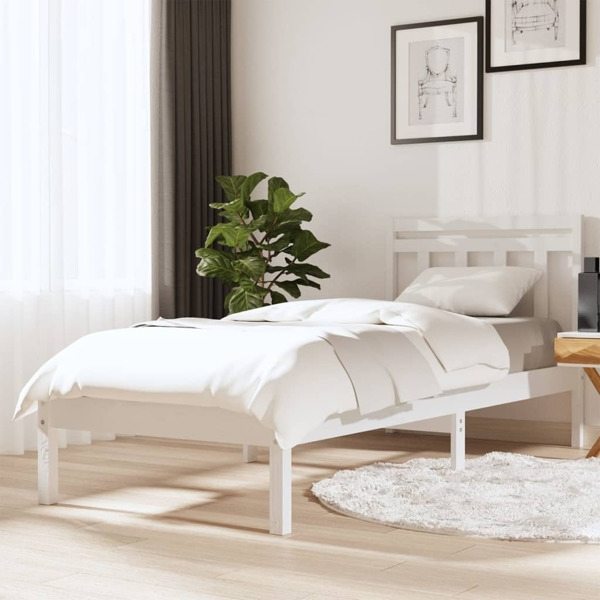 vidaXL Sängram massiv furu 90x190 cm vit Vit