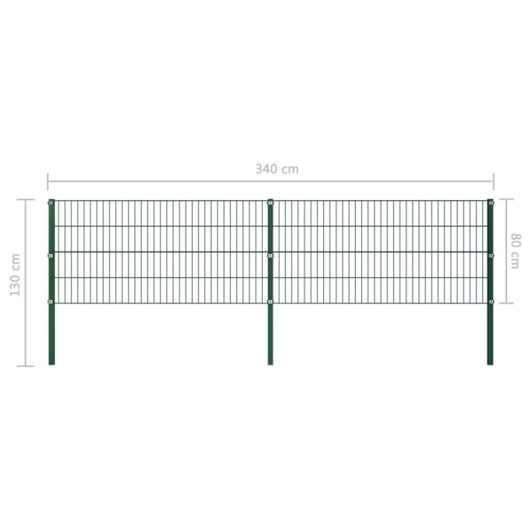 vidaXL Stängselpanel med stolpar järn 3,4x0,8 m grön Grön