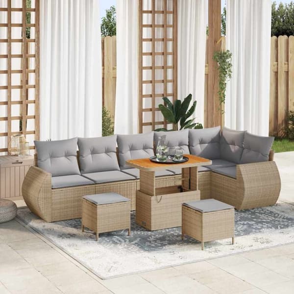 vidaXL Trädgårdsoffset 9 st 9-Antal sittplatser Beige och Ljusgrå Beige