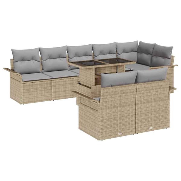 vidaXL Trädgårdsoffset 9 st Beige Poly rattan Beige