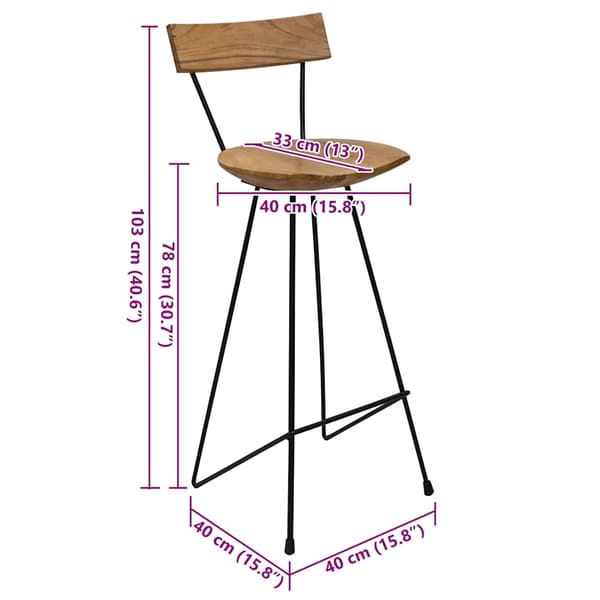 vidaXL Barstolar 2 st massiv teak Brun