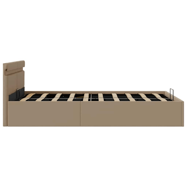 vidaXL Sängram hydraulisk förvaring LED ljusbrun konstläder 120x200 cm Brun