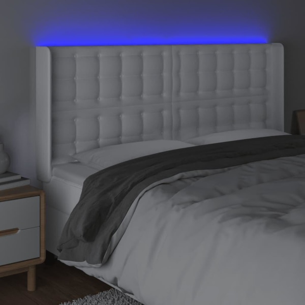 vidaXL Sänggavel LED vit 147x16x118/128 cm konstläder Vit